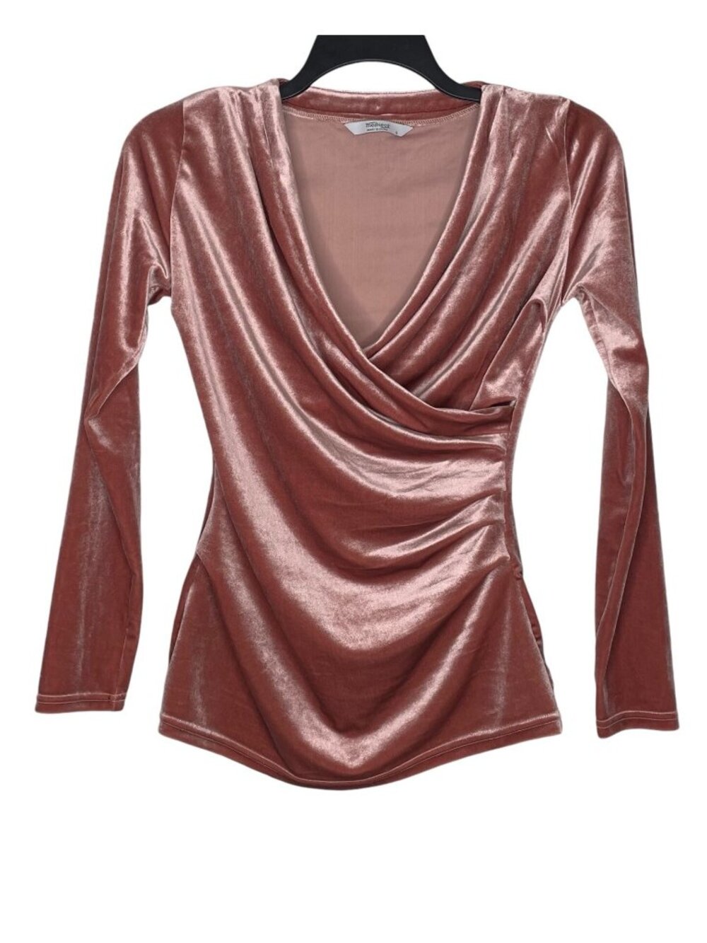 Meaneor Womens Top Size Small V-Neck Faux Wrap Ruched Waist Long Sleeve